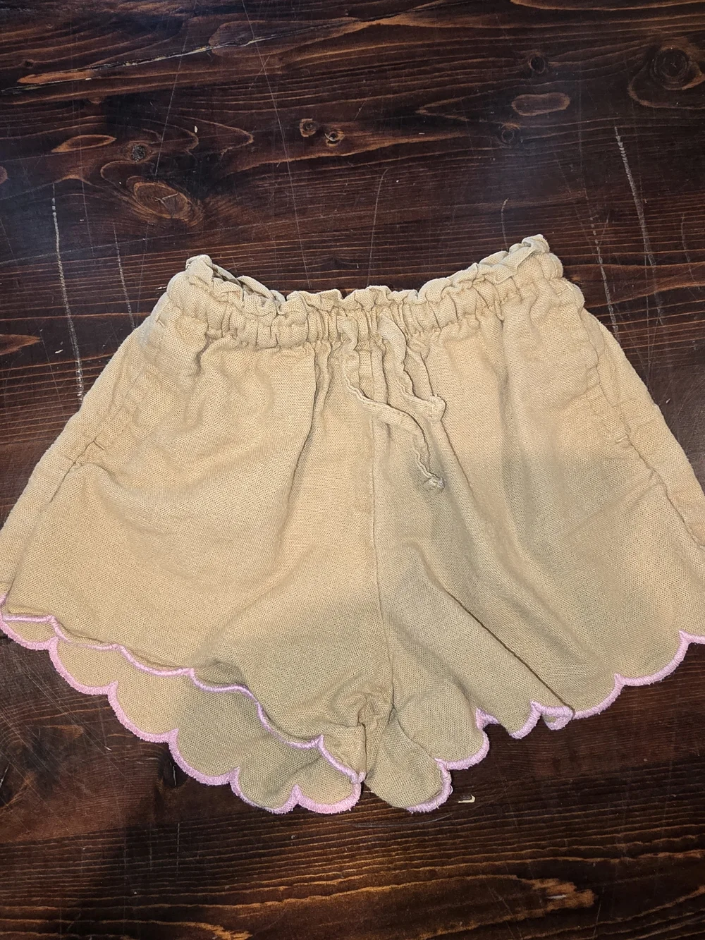 Old Navy Baby Girl Linen-Blend Scalloped Shorts | Tan & Pink | Size 18-24 Months